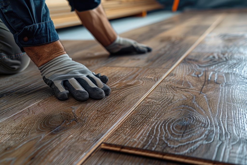 Picture of a man installing vinyl flooring.