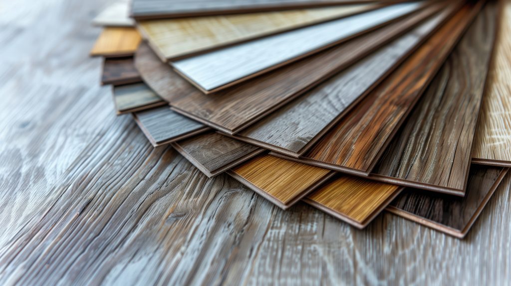 Picture of multiple vinyl flooring samples.