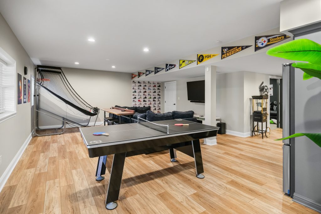 This Sewickley game room creates an entertaining space for leisure activities.