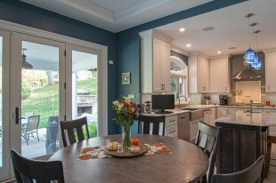 Traditional Style Ross Township Kitchen Using Shaker Doors with White Painted Finish on Island.