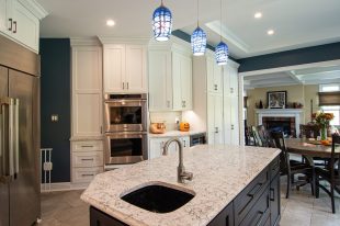 Traditional Style Ross Township Kitchen Using Shaker Doors with White Painted Finish on Island.