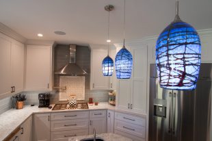 Traditional Style Ross Township Kitchen Using Shaker Doors with White Painted Finish on Island.