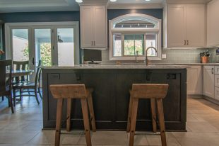 Traditional Style Ross Township Kitchen Using Shaker Doors with White Painted Finish on Island.
