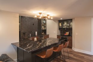 Traditional finished Murrysville Basement using Warmer Tones throughout.