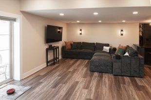 Traditional finished Murrysville Basement using Warmer Tones throughout.