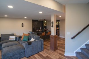 Traditional finished Murrysville Basement using Warmer Tones throughout.